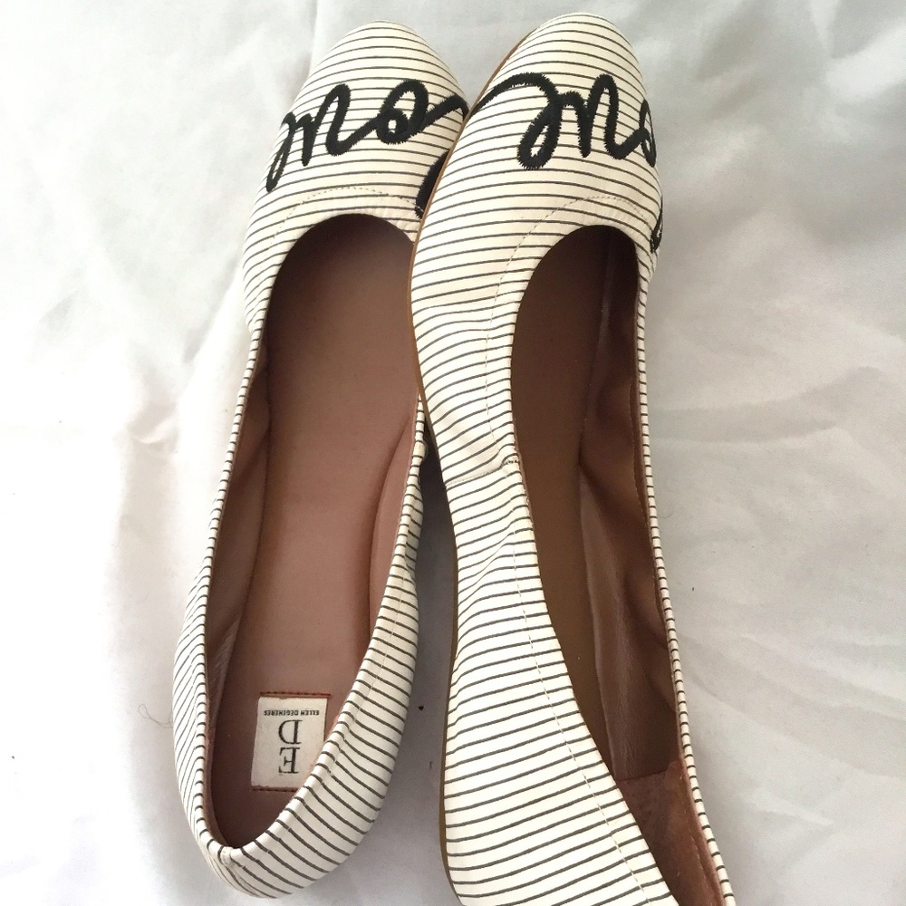 Ellen Degeneres “Love” Black and Navy Blue Striped Flats
